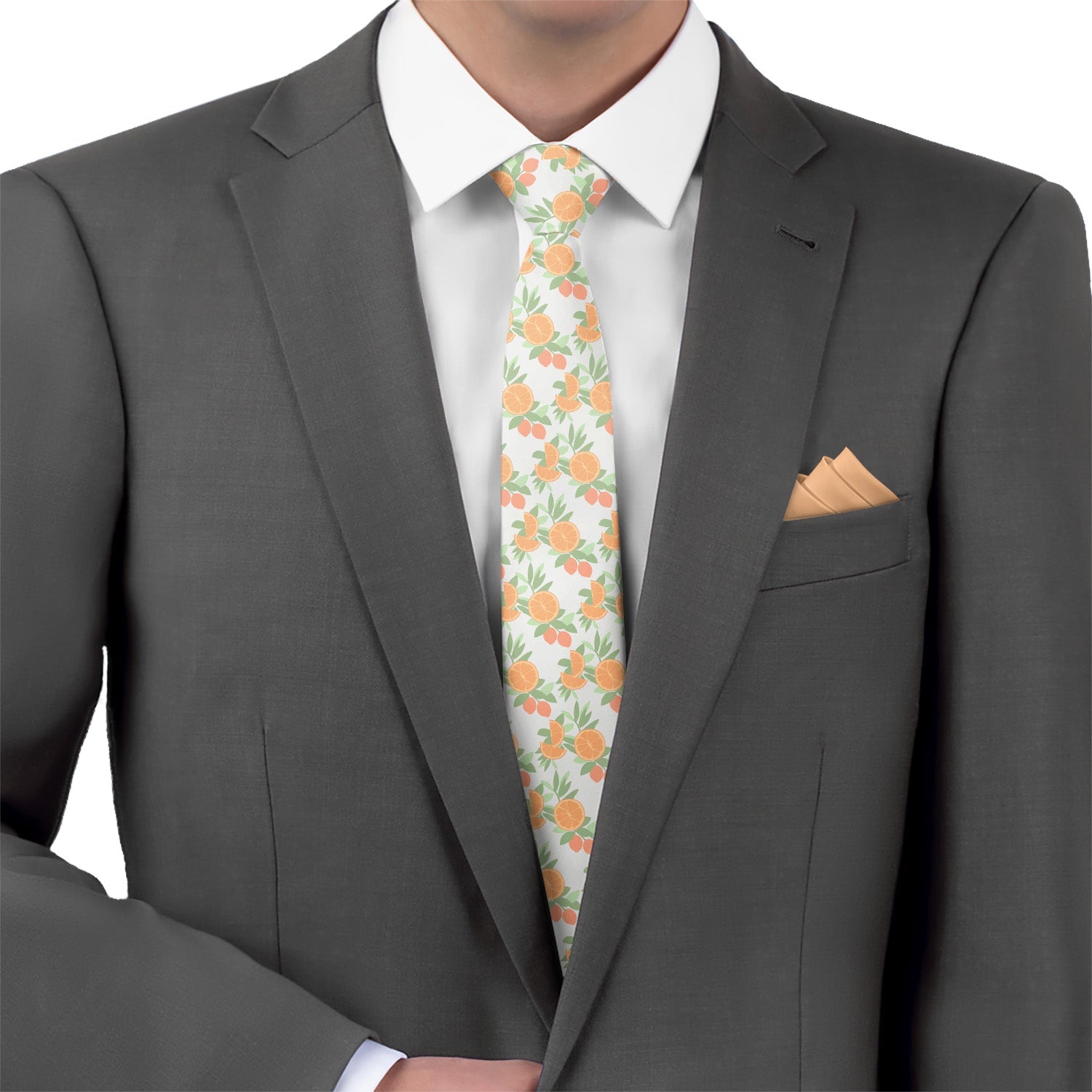 Citrus Blossom Floral Necktie - Matching Pocket Square - Knotty Tie Co.