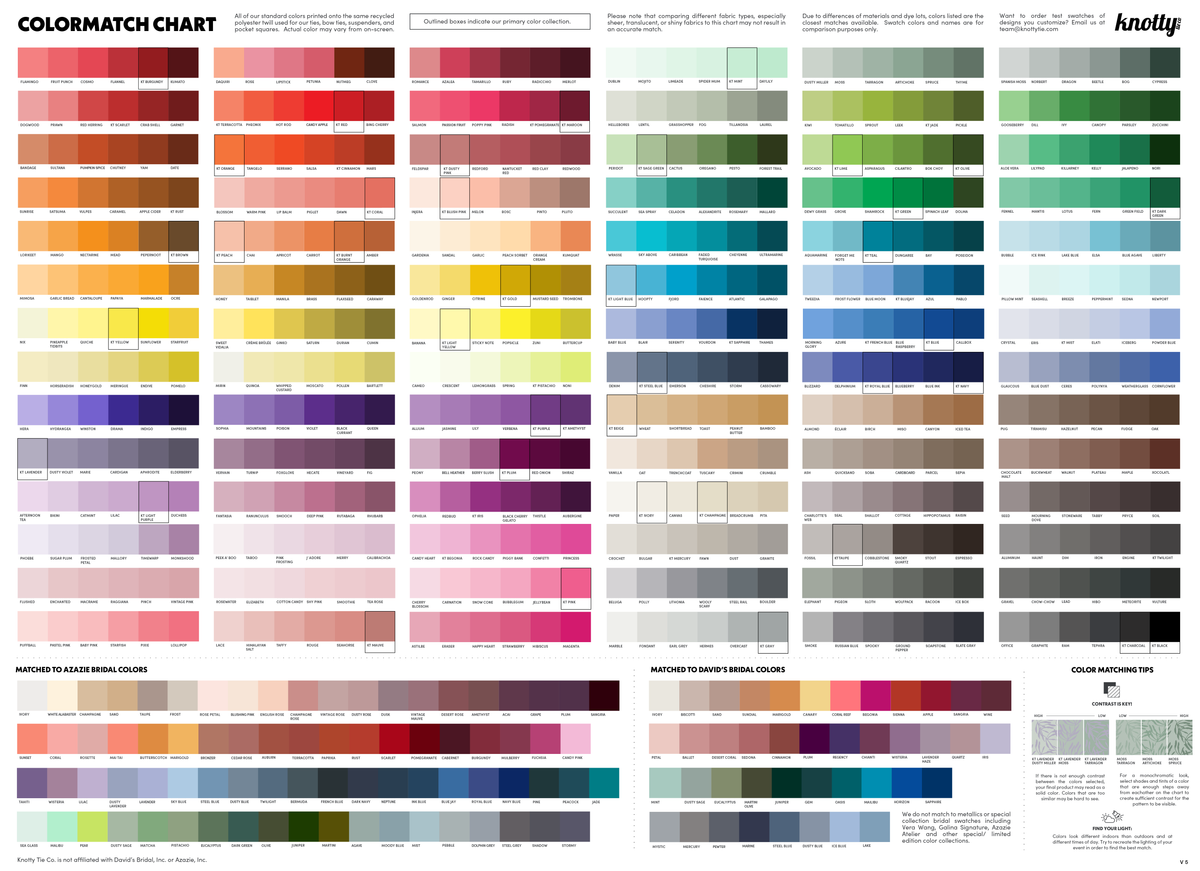 Dating Color Chart ColorMatch Chart - Match Your Dress Color | Knotty Tie Co.