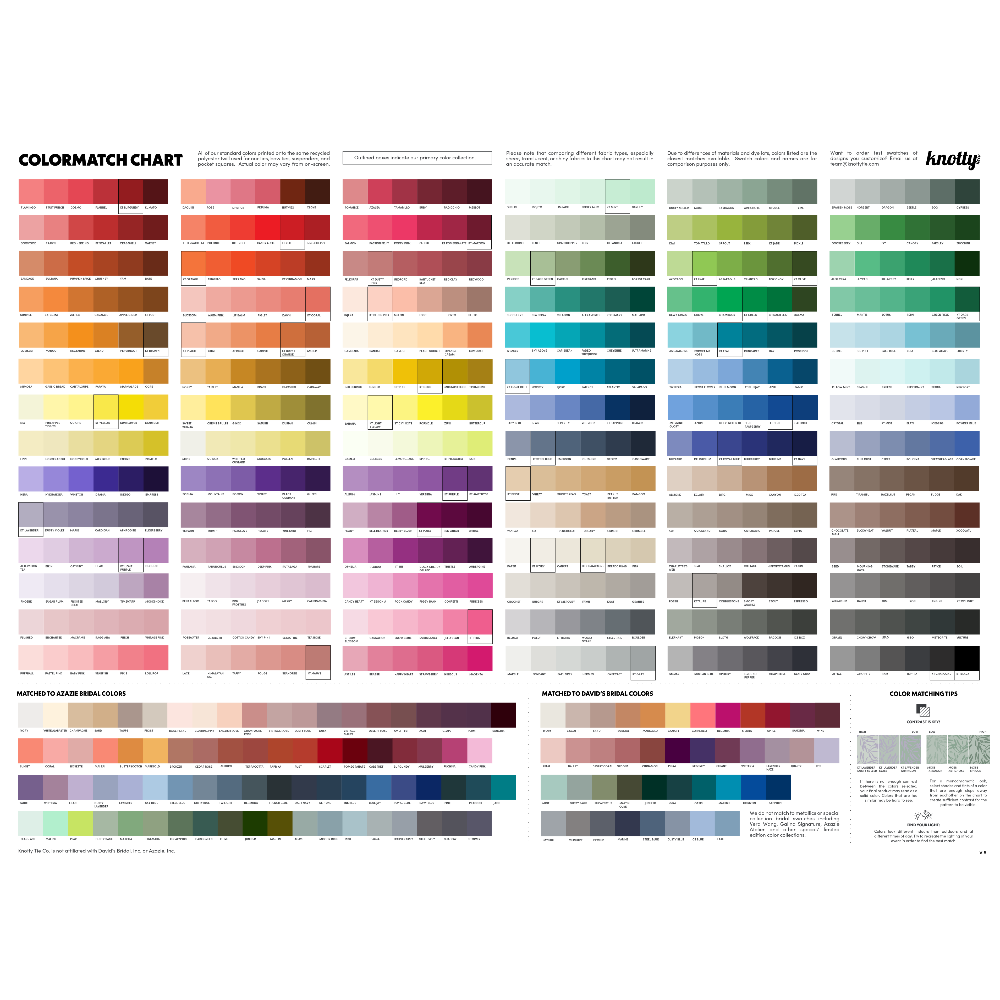 Color swatch chart with various color samples on a white background