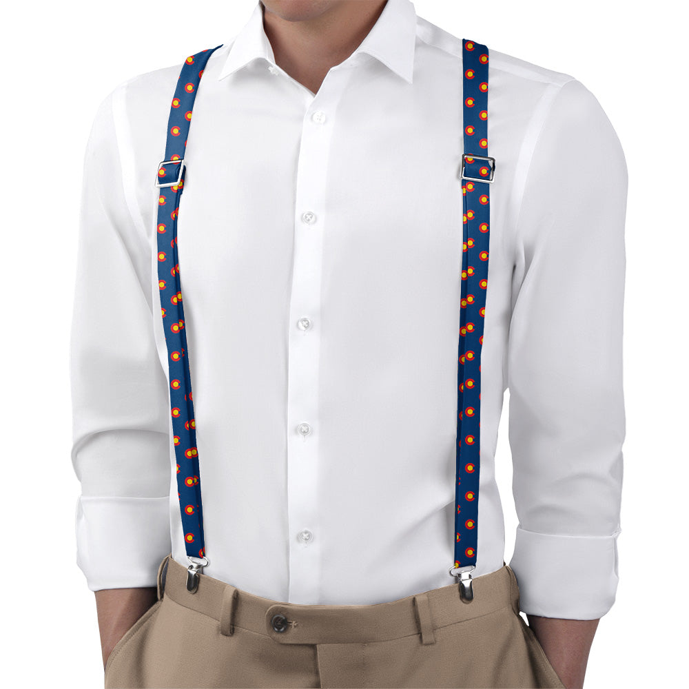 Colorado Flag Suspenders - On Model Back View - Knotty Tie Co.