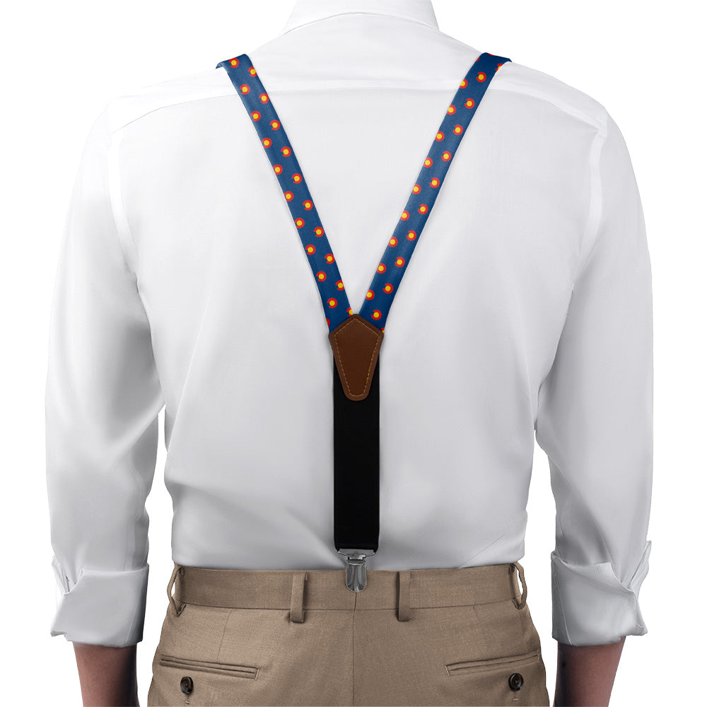 Colorado Flag Suspenders - On Model Front View - Knotty Tie Co.