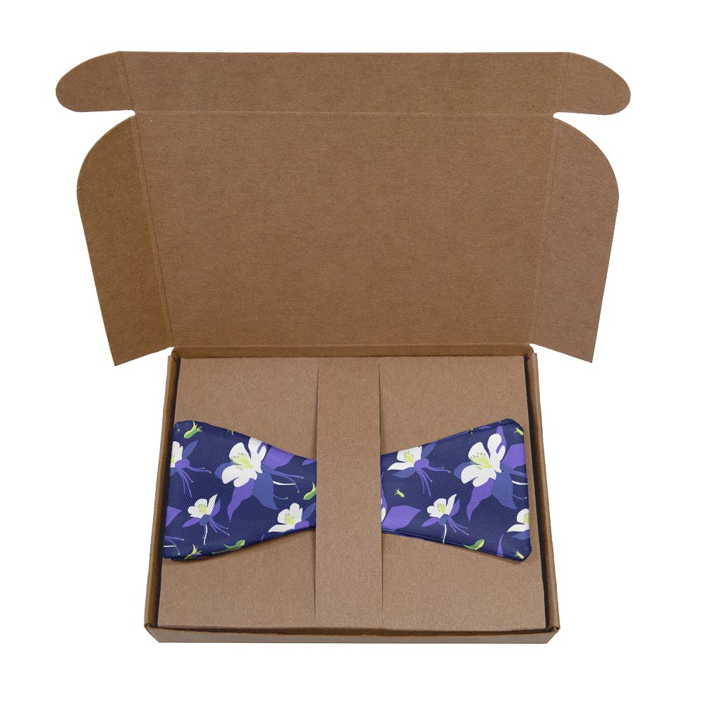 Columbine Floral Bow Tie- Kraft Gift Box Packaging - Knotty Tie Co.
