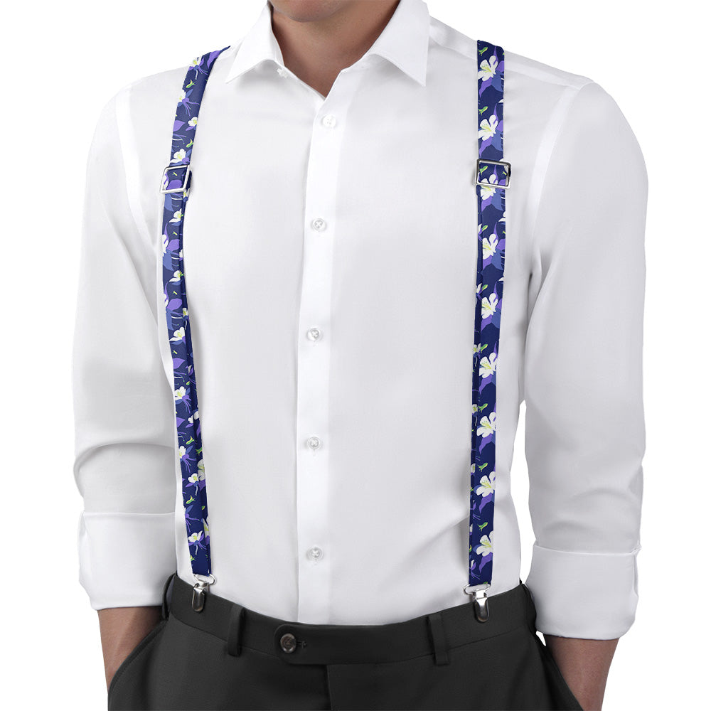 Columbine Floral Suspenders - On Model Back View - Knotty Tie Co.