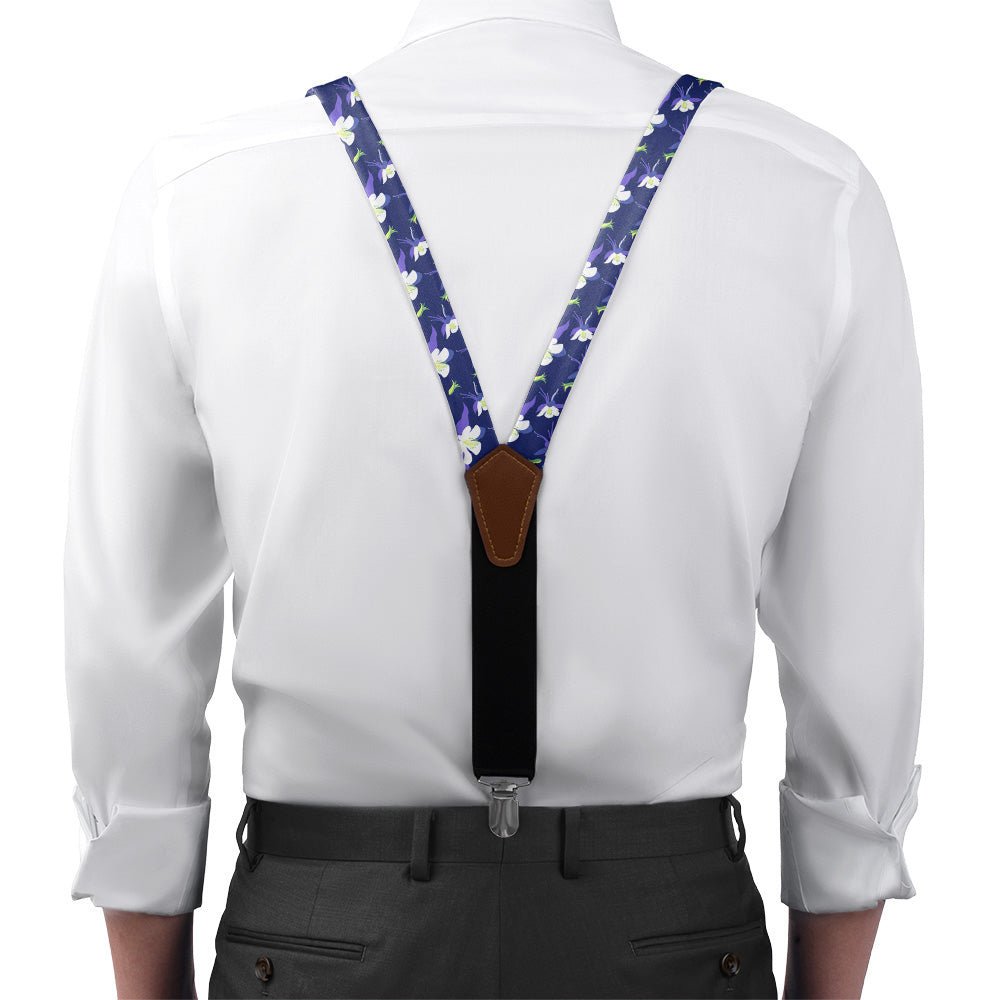 Columbine Floral Suspenders - On Model Front View - Knotty Tie Co.