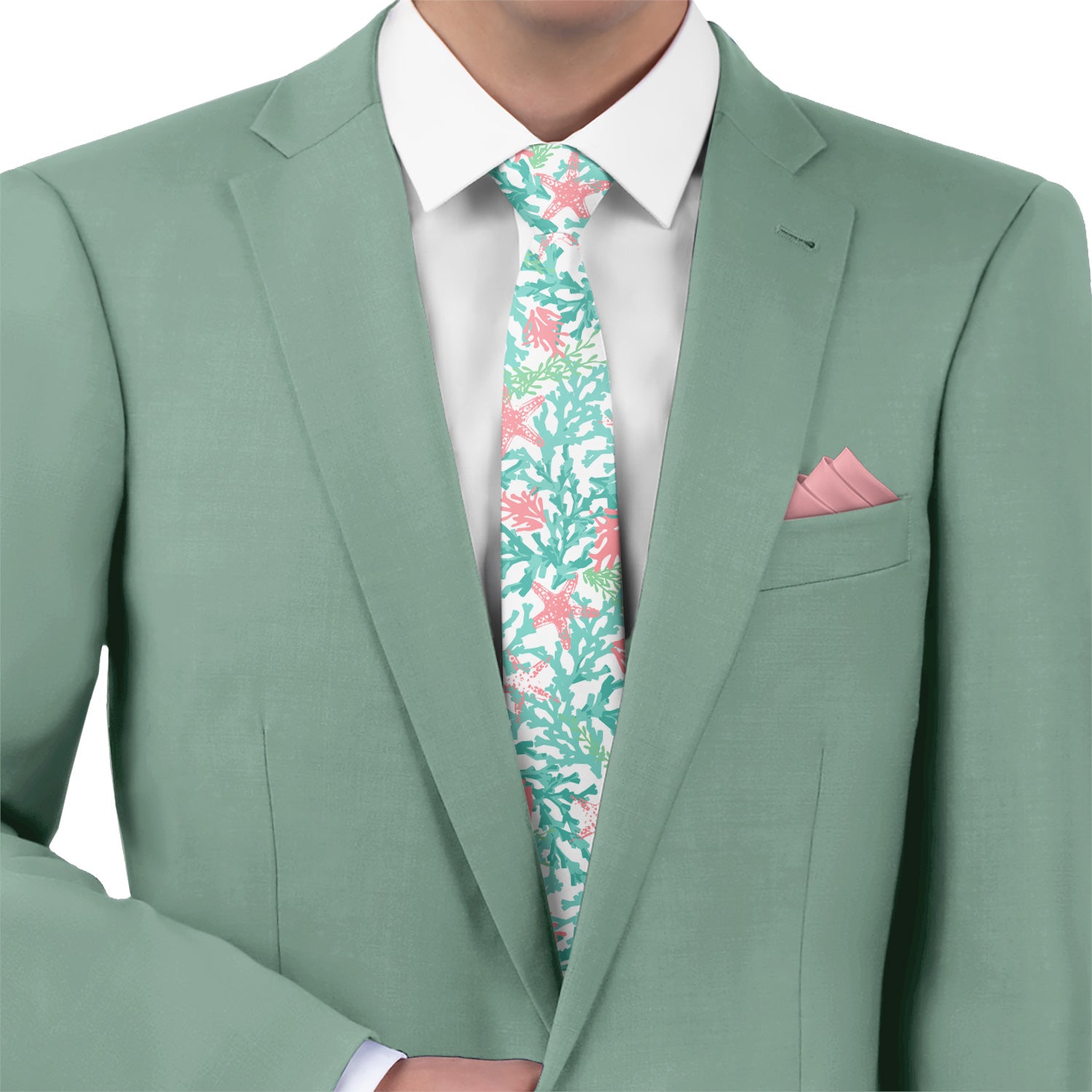 Coral Cove Necktie - Matching Pocket Square - Knotty Tie Co.