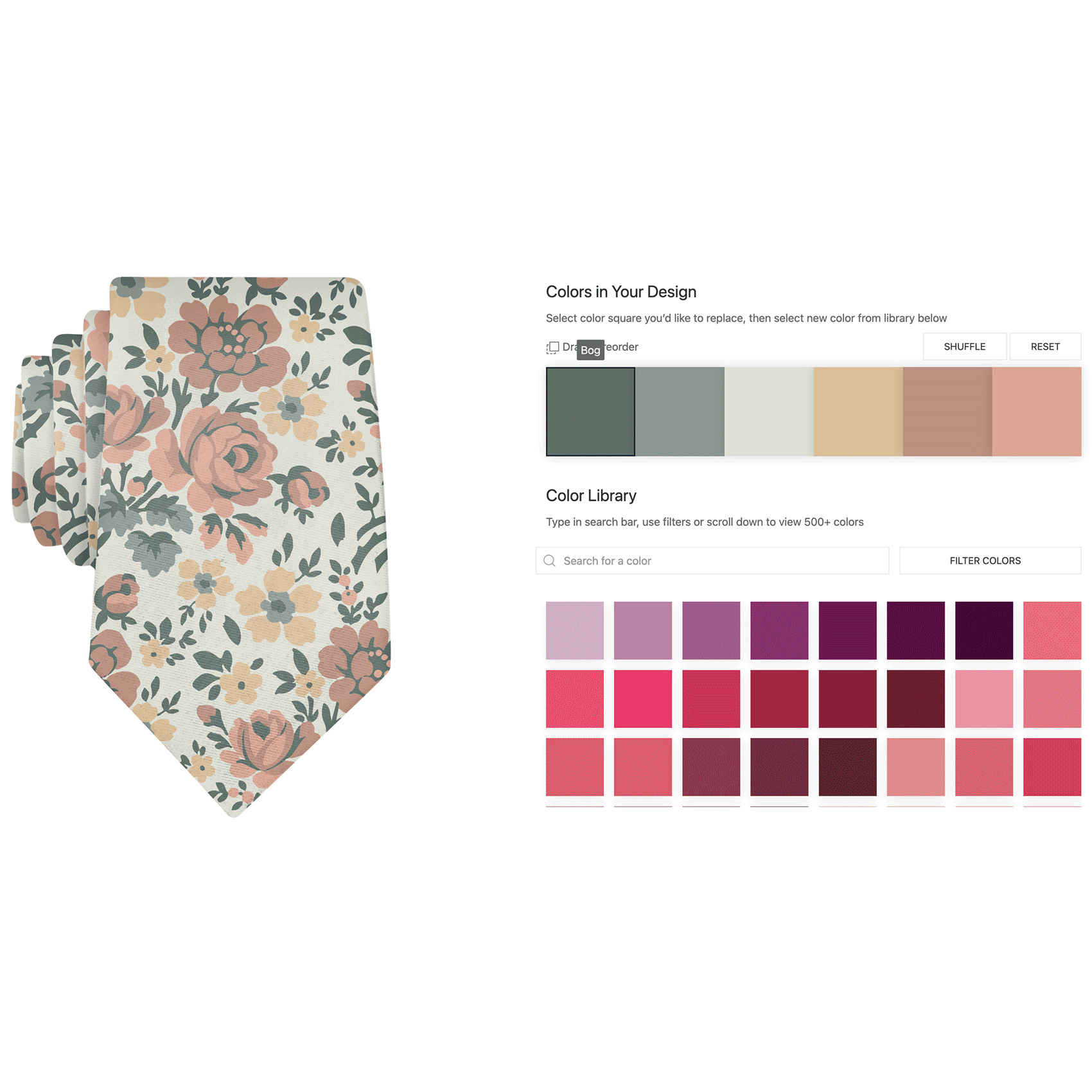 Floral tie with colors being selected and changing