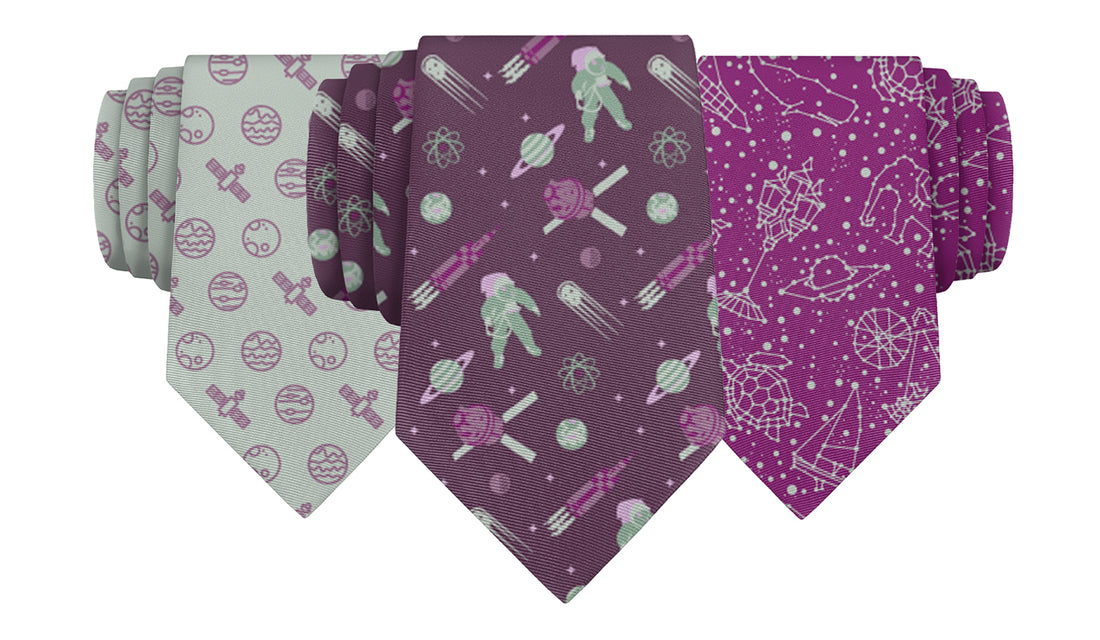 Ties with space themed patterns