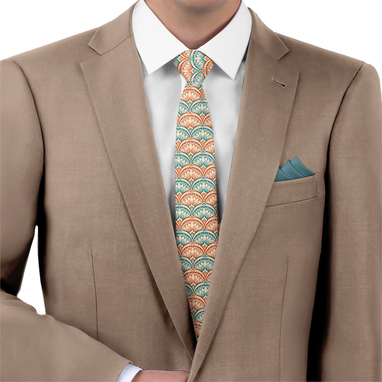Deco Fan Bloom Necktie - Matching Pocket Square - Knotty Tie Co.