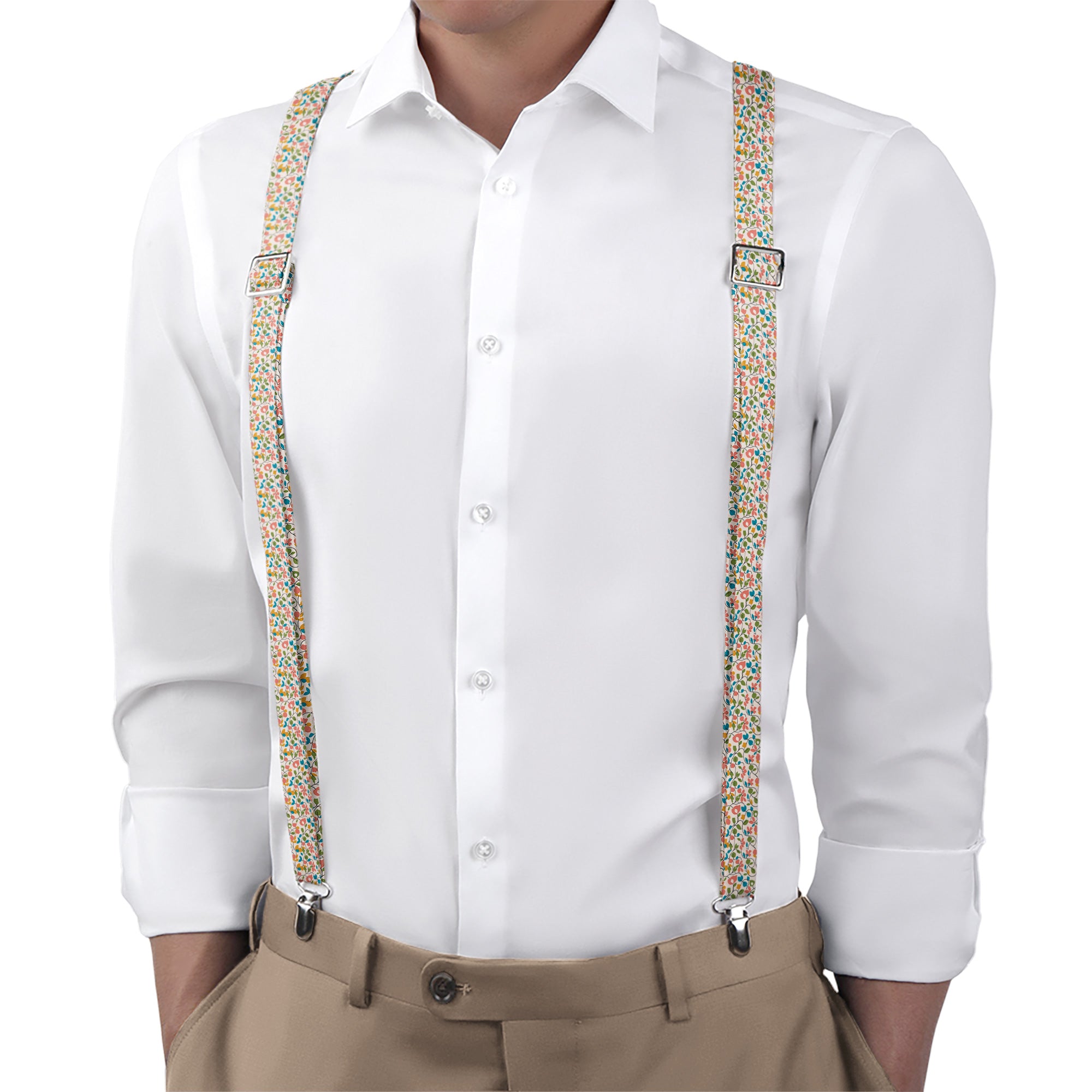 Ditsy Floral Suspenders - On Model Back View - Knotty Tie Co.