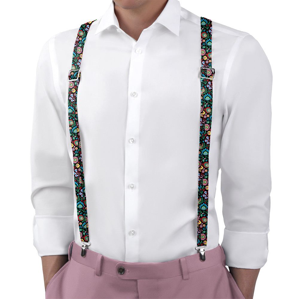Electric Daisy Floral Suspenders - On Model Back View - Knotty Tie Co.