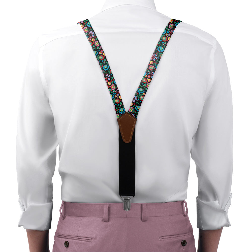Electric Daisy Floral Suspenders - On Model Front View - Knotty Tie Co.