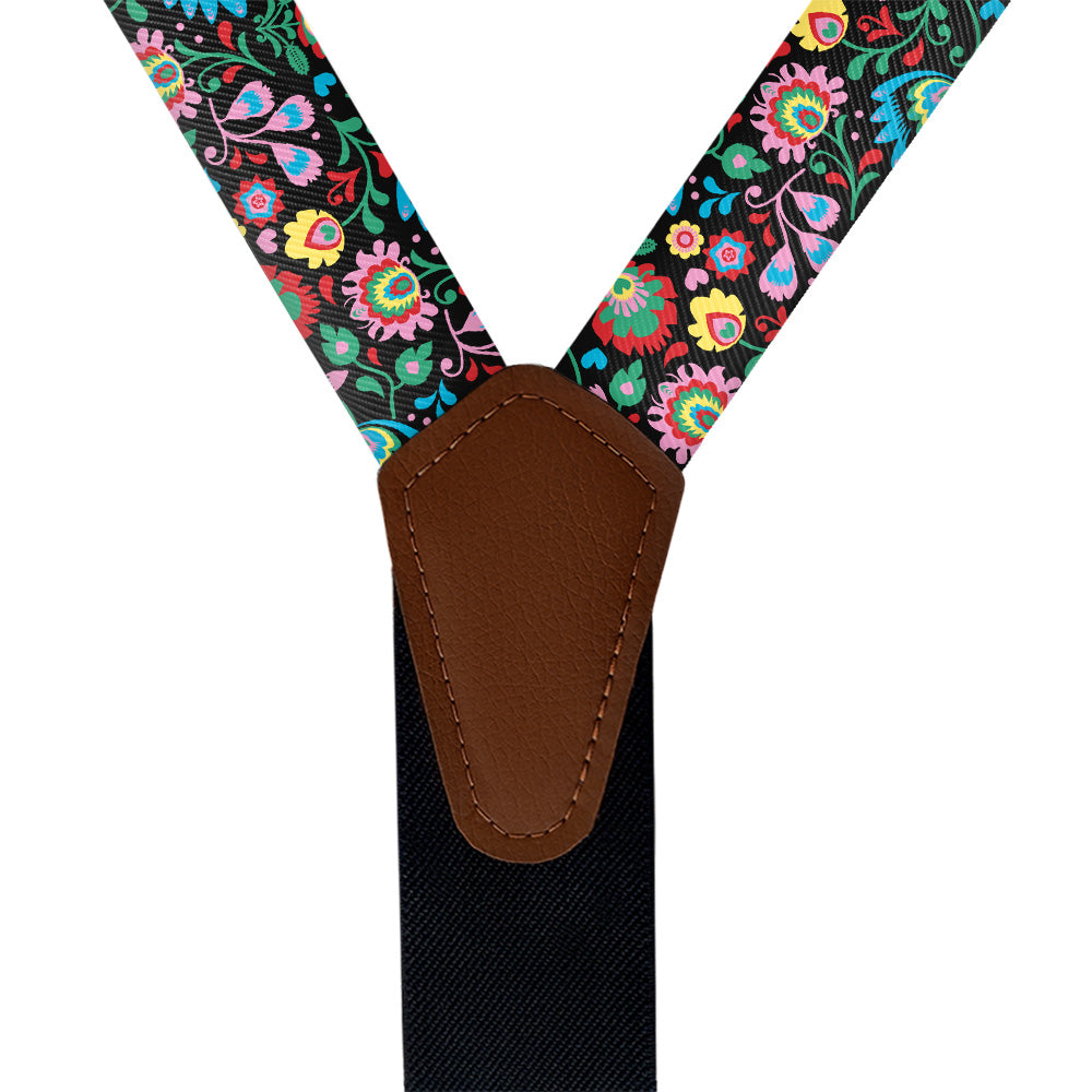Electric Daisy Floral Suspenders - Vegan Leather Y-Back - Knotty Tie Co.