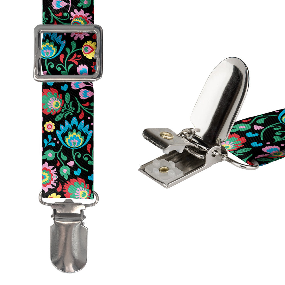 Electric Daisy Floral Suspenders - Hardware and Strap - Knotty Tie Co.