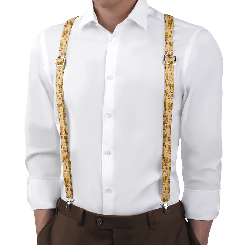 Evergreen Elk Suspenders - On Model Back View - Knotty Tie Co.