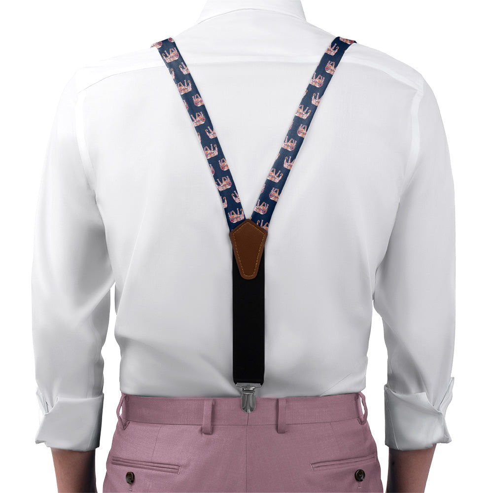 Floral Elephants Suspenders - On Model Front View - Knotty Tie Co.