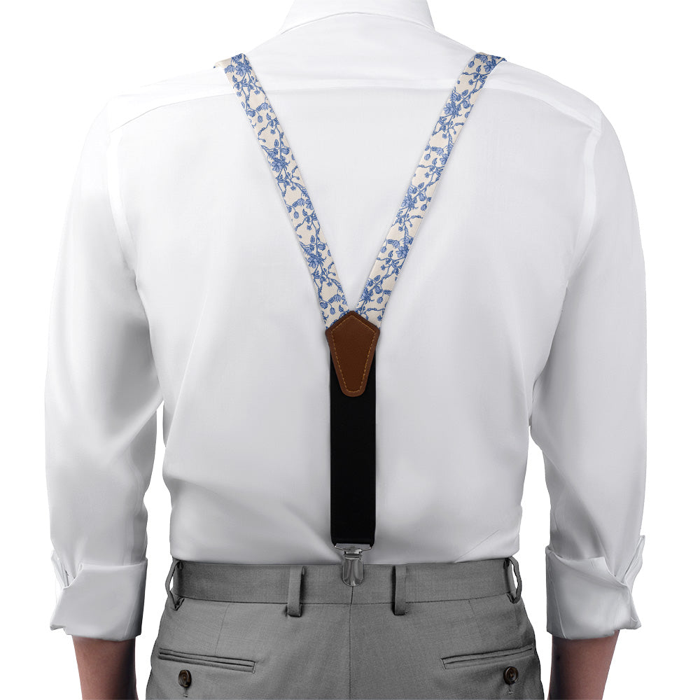 Floral Toile Suspenders - On Model Front View - Knotty Tie Co.