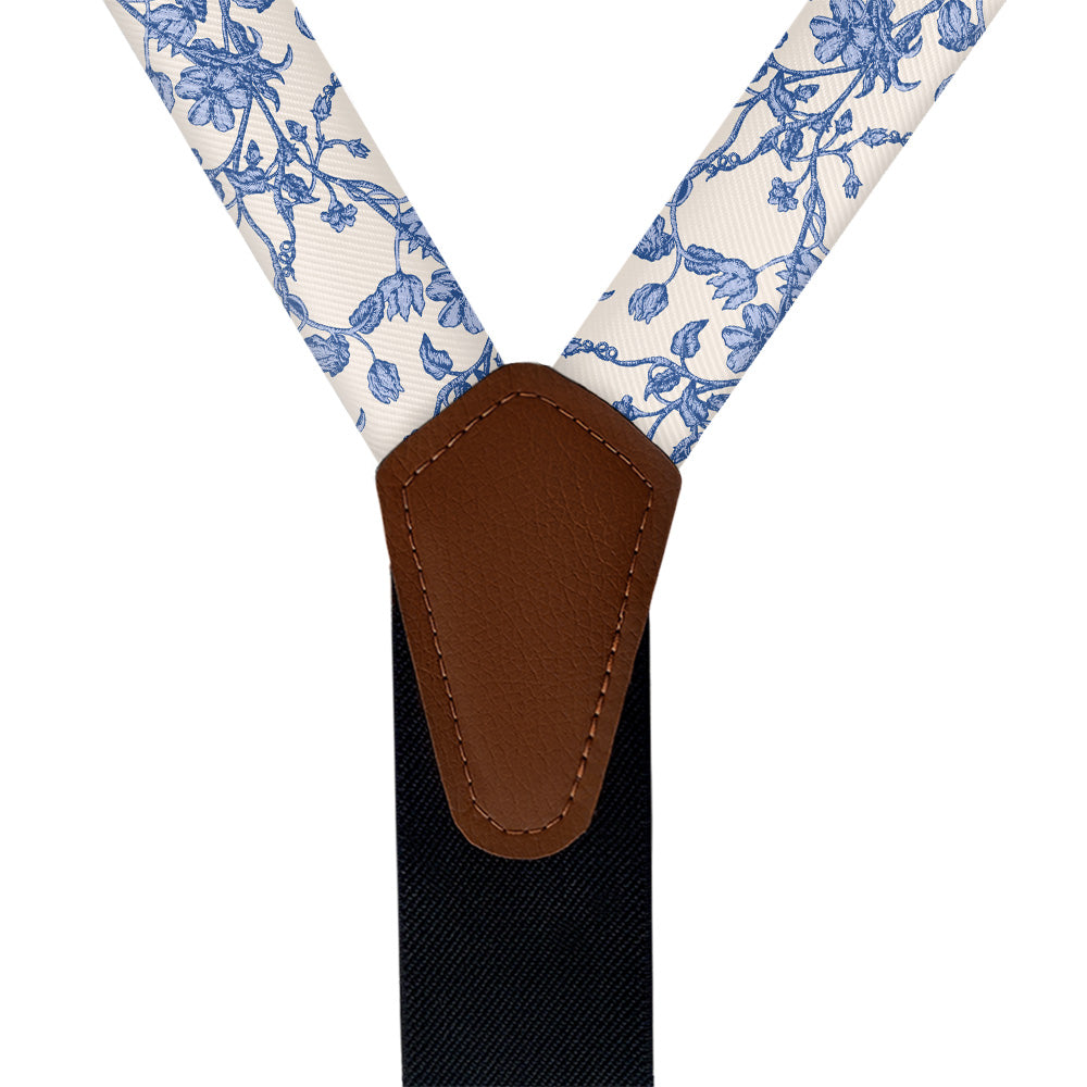Floral Toile Suspenders - Vegan Leather Y-Back - Knotty Tie Co.