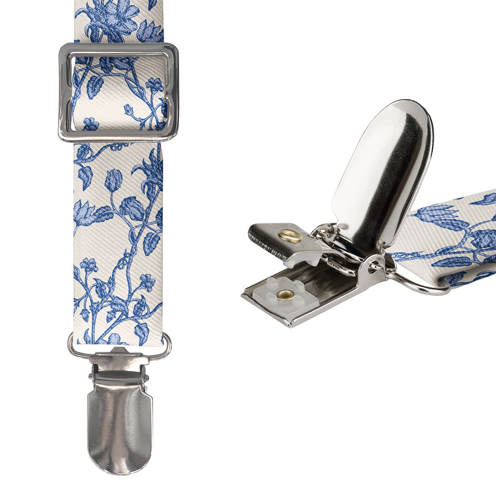 Floral Toile Suspenders - Hardware and Strap - Knotty Tie Co.