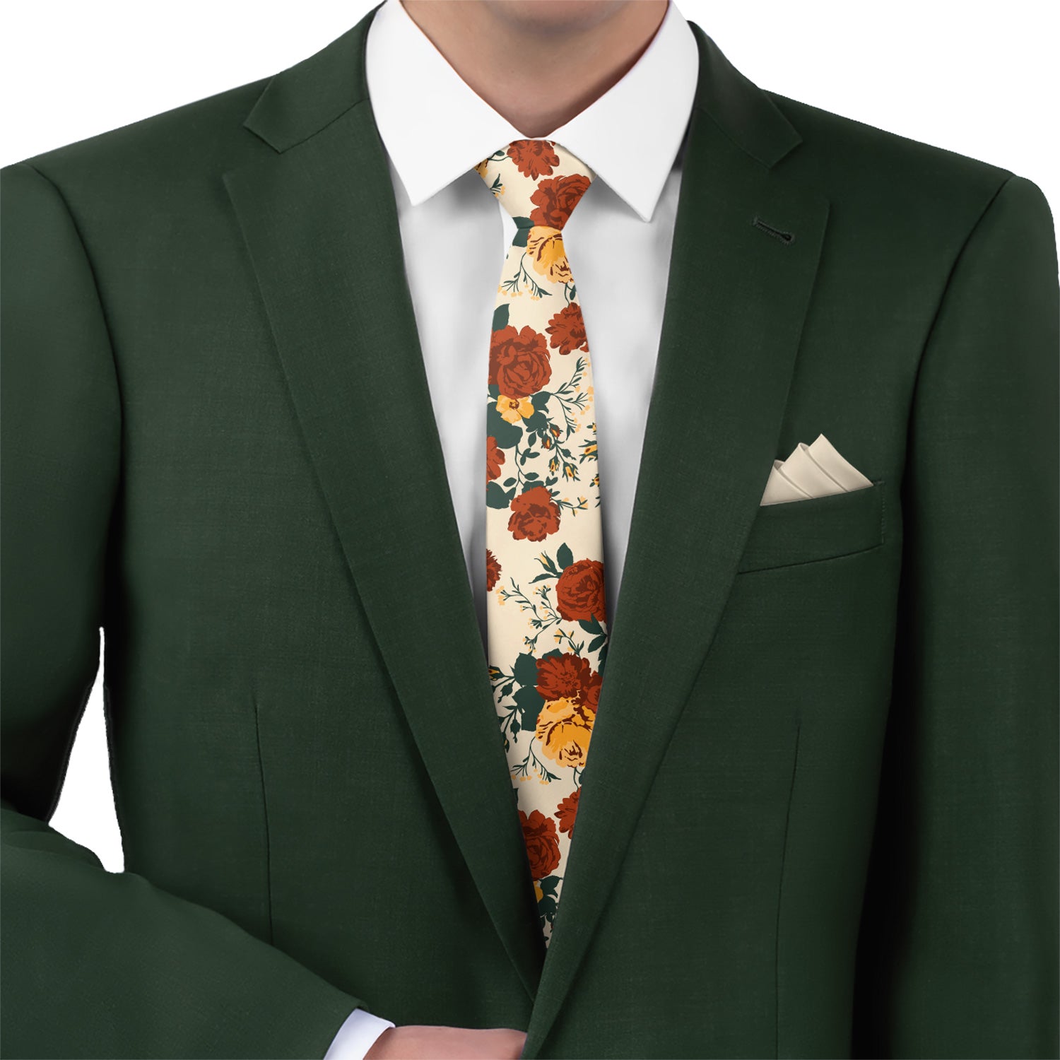 Full Bloom Floral Necktie - Matching Pocket Square - Knotty Tie Co.