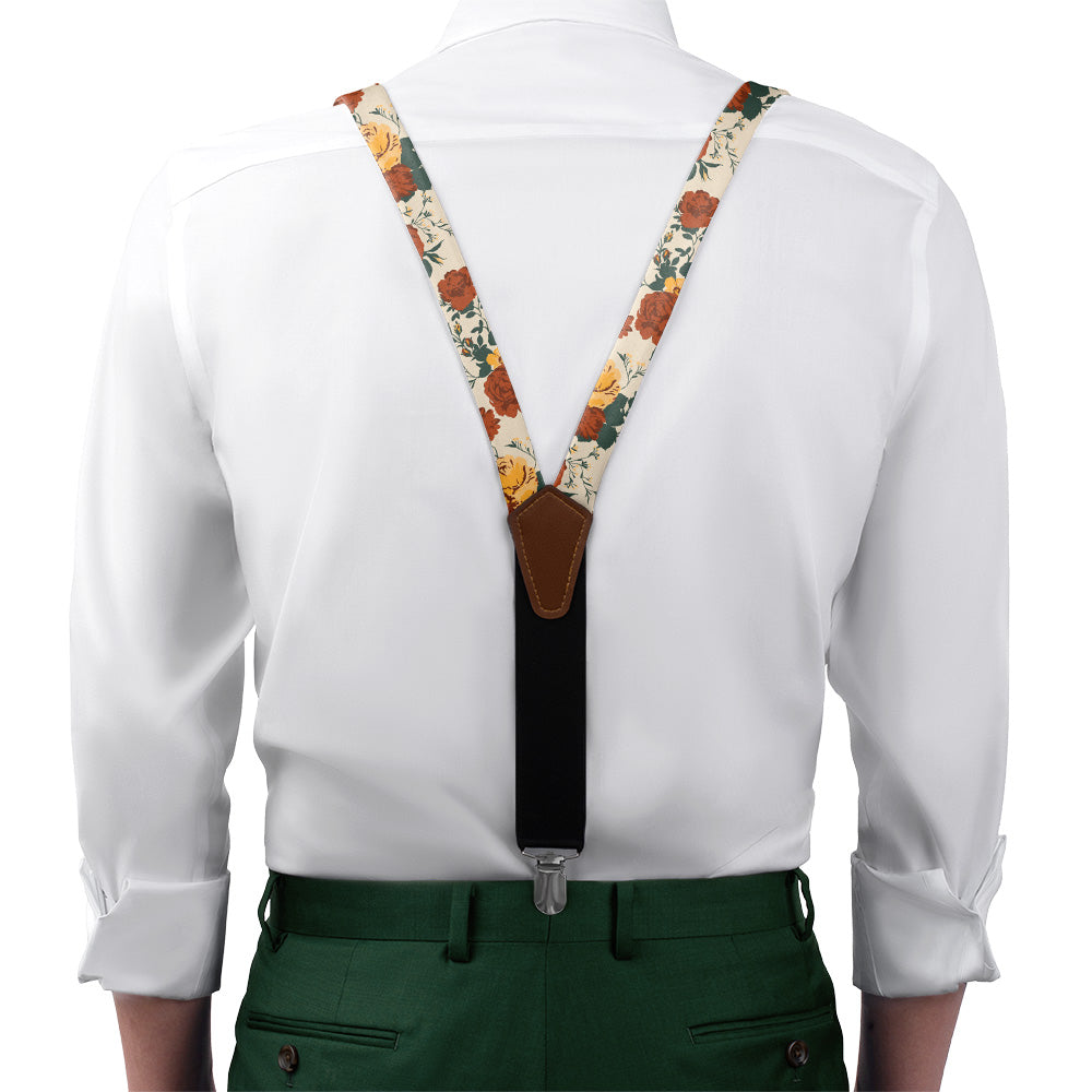 Full Bloom Floral Suspenders - On Model Front View - Knotty Tie Co.
