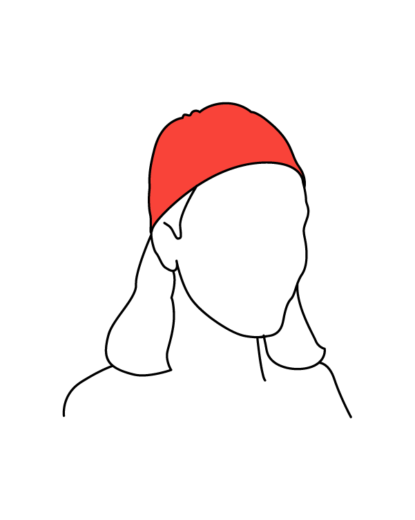 Sketch of a woman wearing a neck gaiter as a beanie