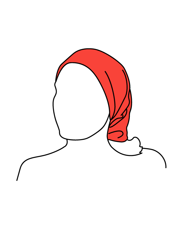 Sketch of a woman wearing a neck gaiter as a head covering