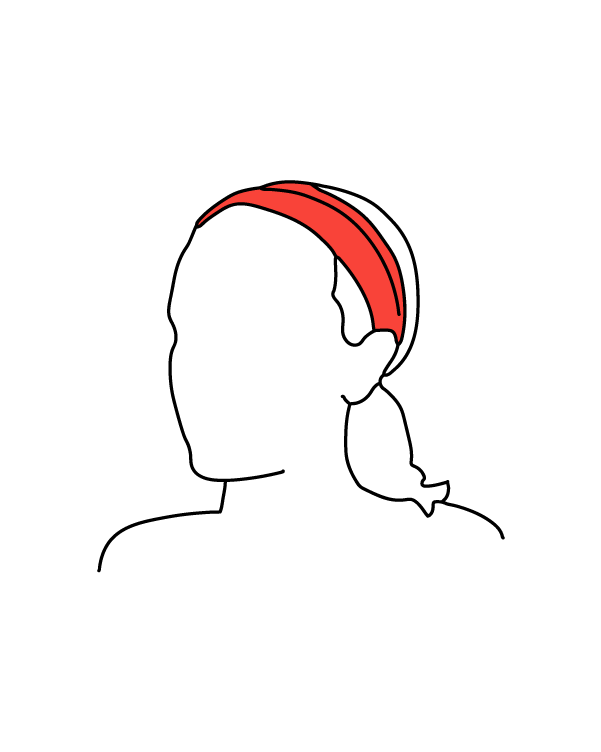 Sketch of a woman wearing a neck gaiter as a head band