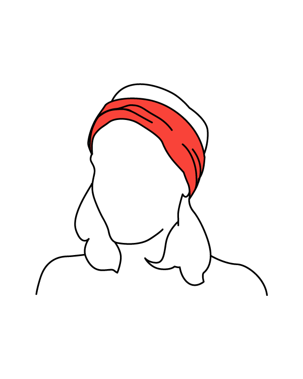 Sketch of a woman wearing a neck gaiter as a head band