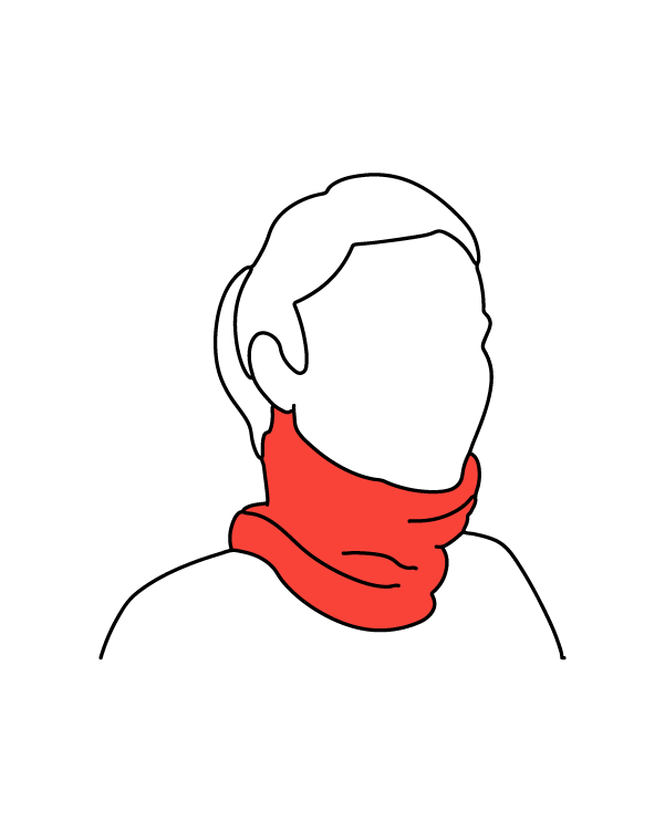 Sketch of a woman wearing a neck gaiter around her neck