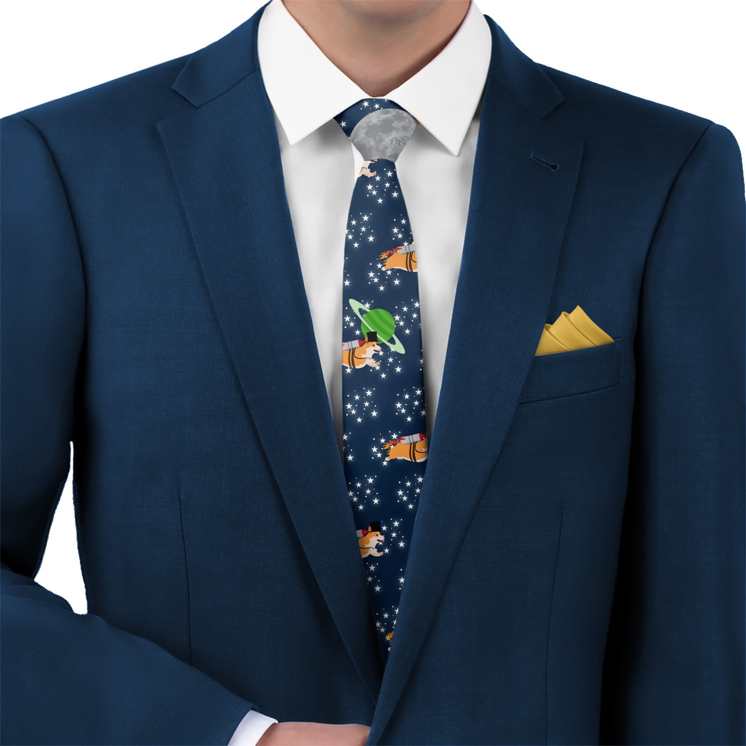 Galactic Corgi Necktie - Matching Pocket Square - Knotty Tie Co.