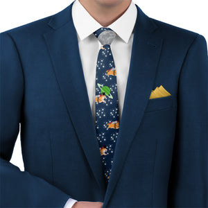 Galactic Corgi Necktie - Matching Pocket Square - Knotty Tie Co.