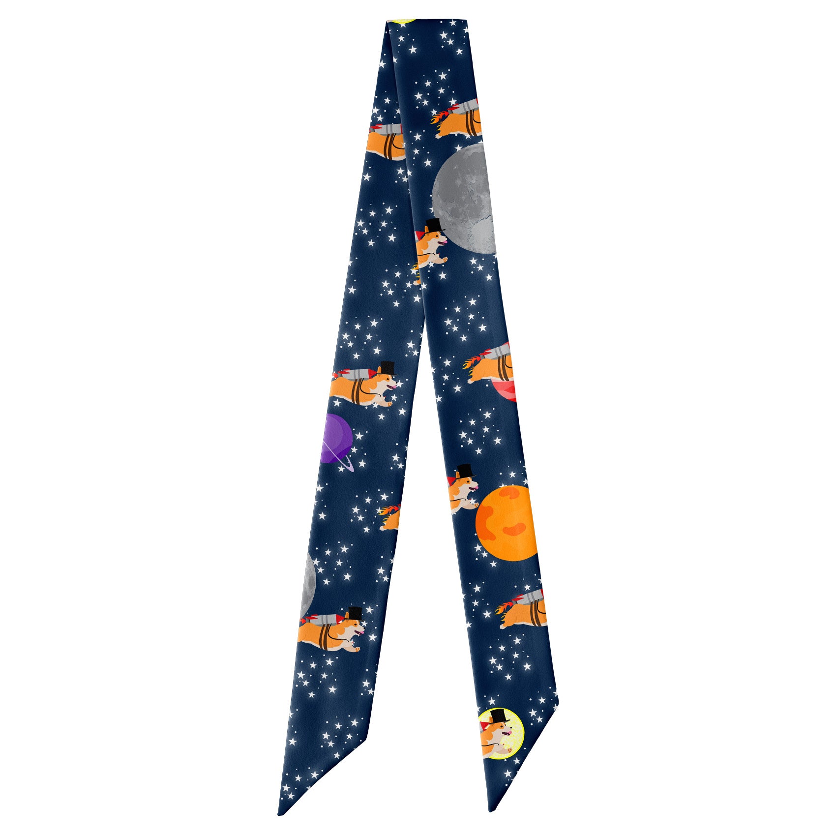 Galactic Corgi Hair Scarf - Full View of Hair Scarf - Knotty Tie Co.
