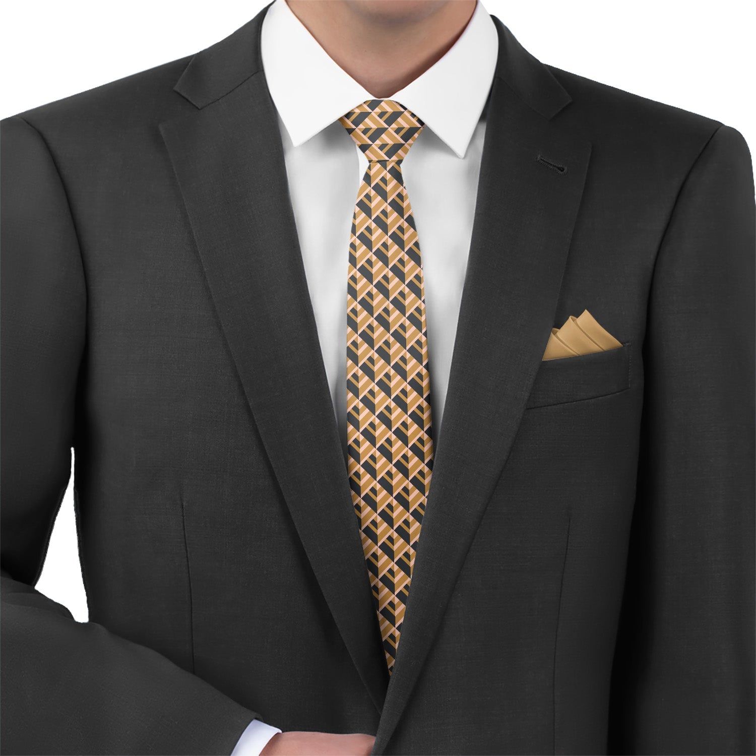 Geo Plates Necktie - Matching Pocket Square - Knotty Tie Co.