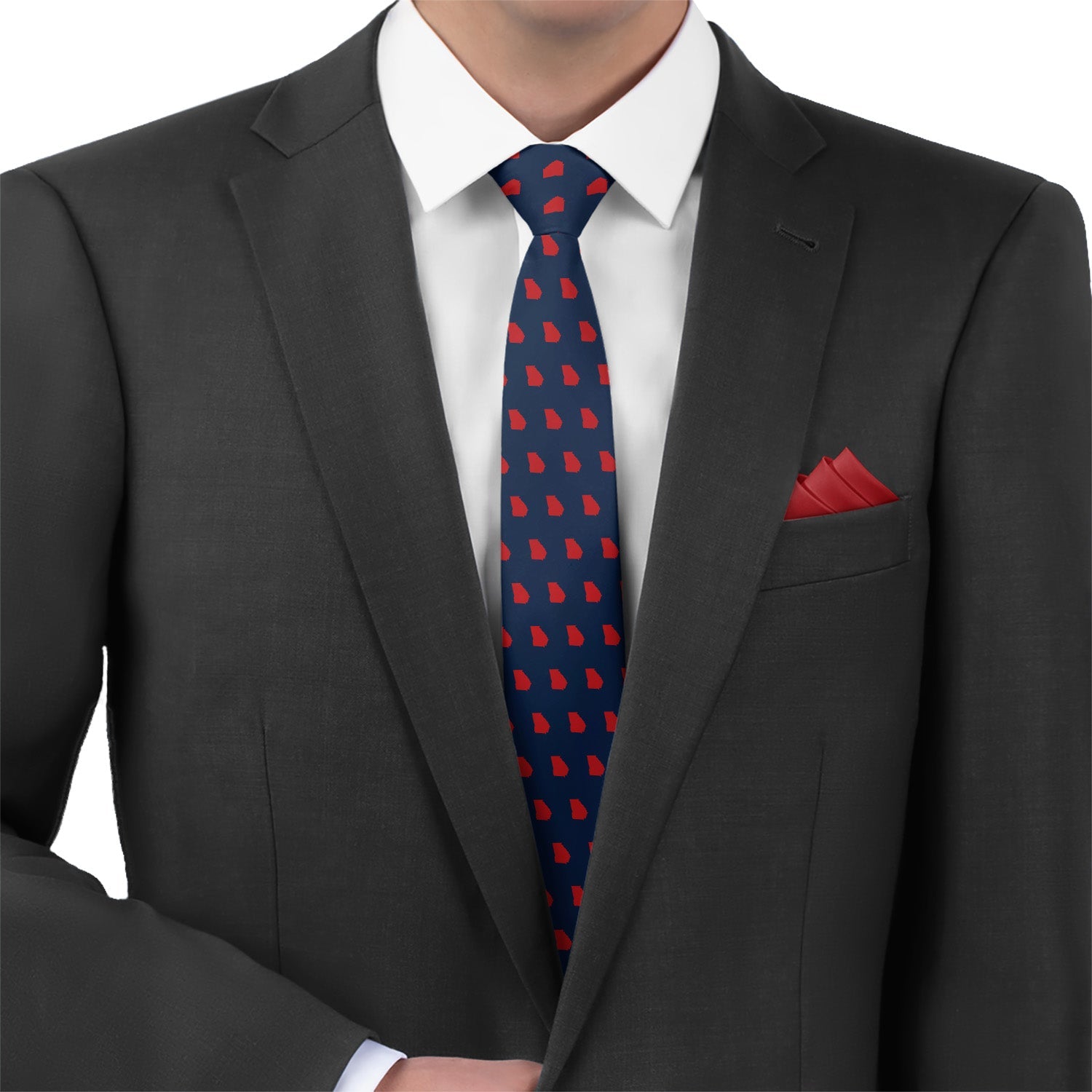 Georgia State Outline Necktie - Matching Pocket Square - Knotty Tie Co.