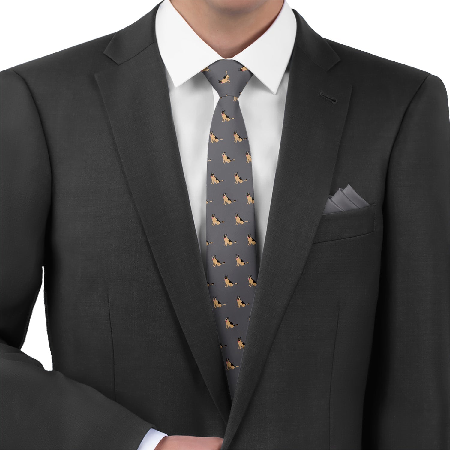 German Shepherd Necktie - Matching Pocket Square - Knotty Tie Co.