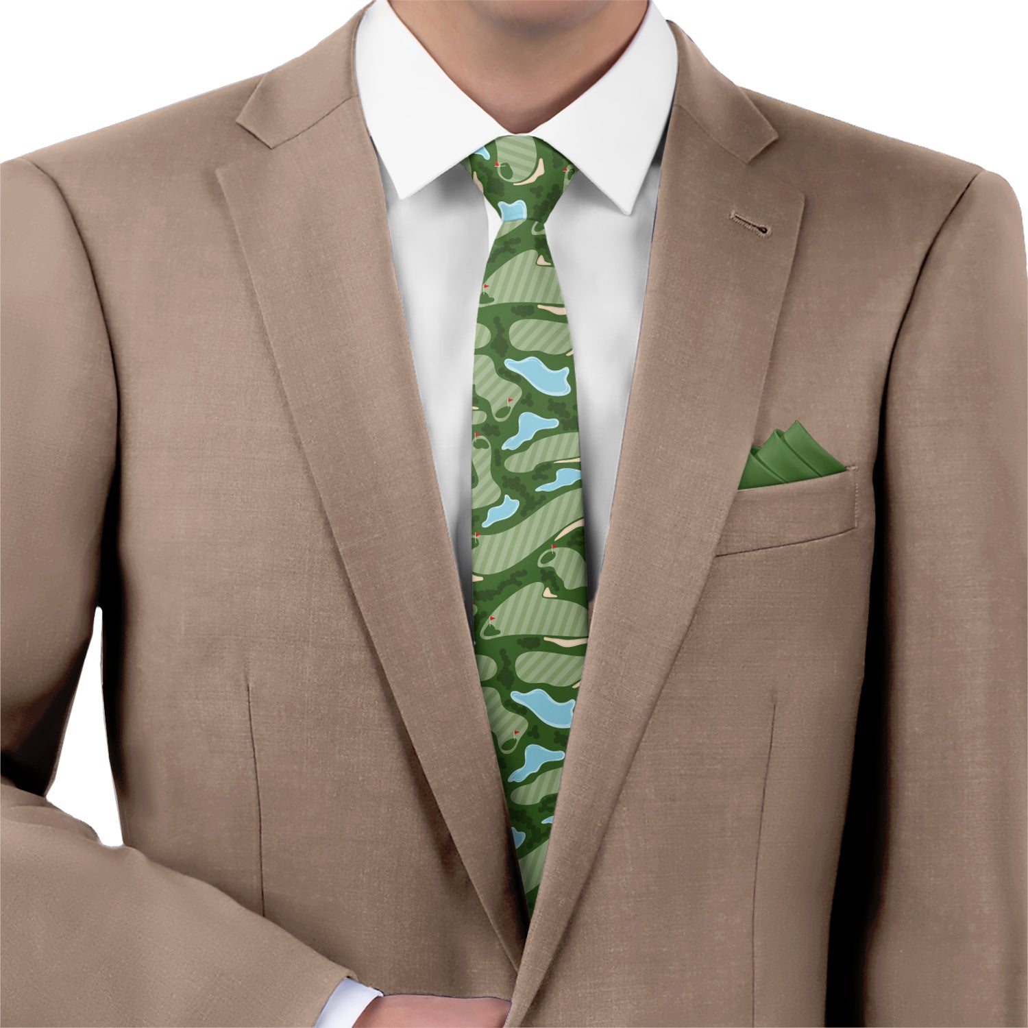 Golf Course Necktie - Matching Pocket Square - Knotty Tie Co.