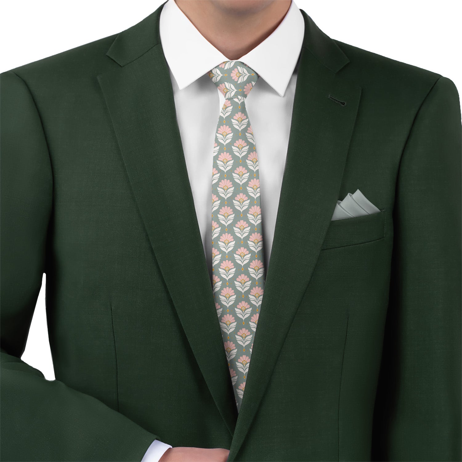 Grand Deco Floral Necktie - Matching Pocket Square - Knotty Tie Co.