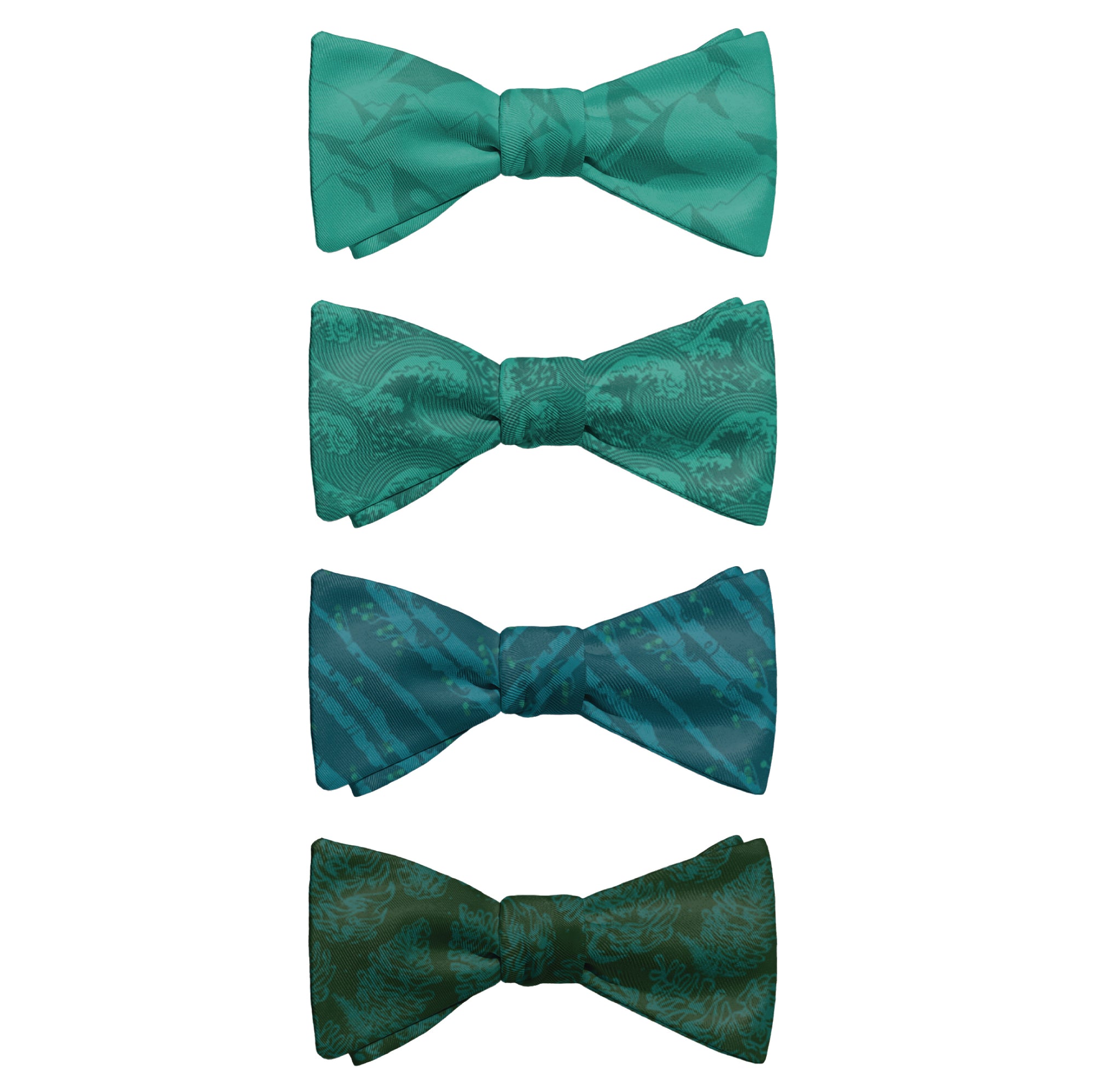 Bow tie set with customized monochromatic colors in outdoors inspired patterns