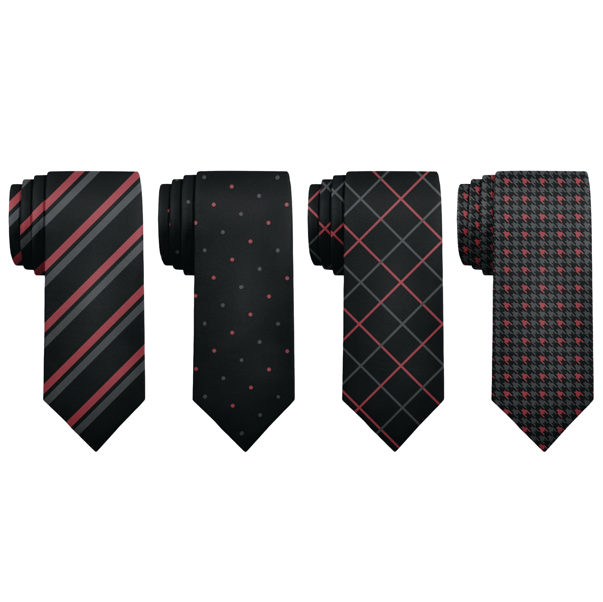 Classic patterned necktie set with black red and grey coloring