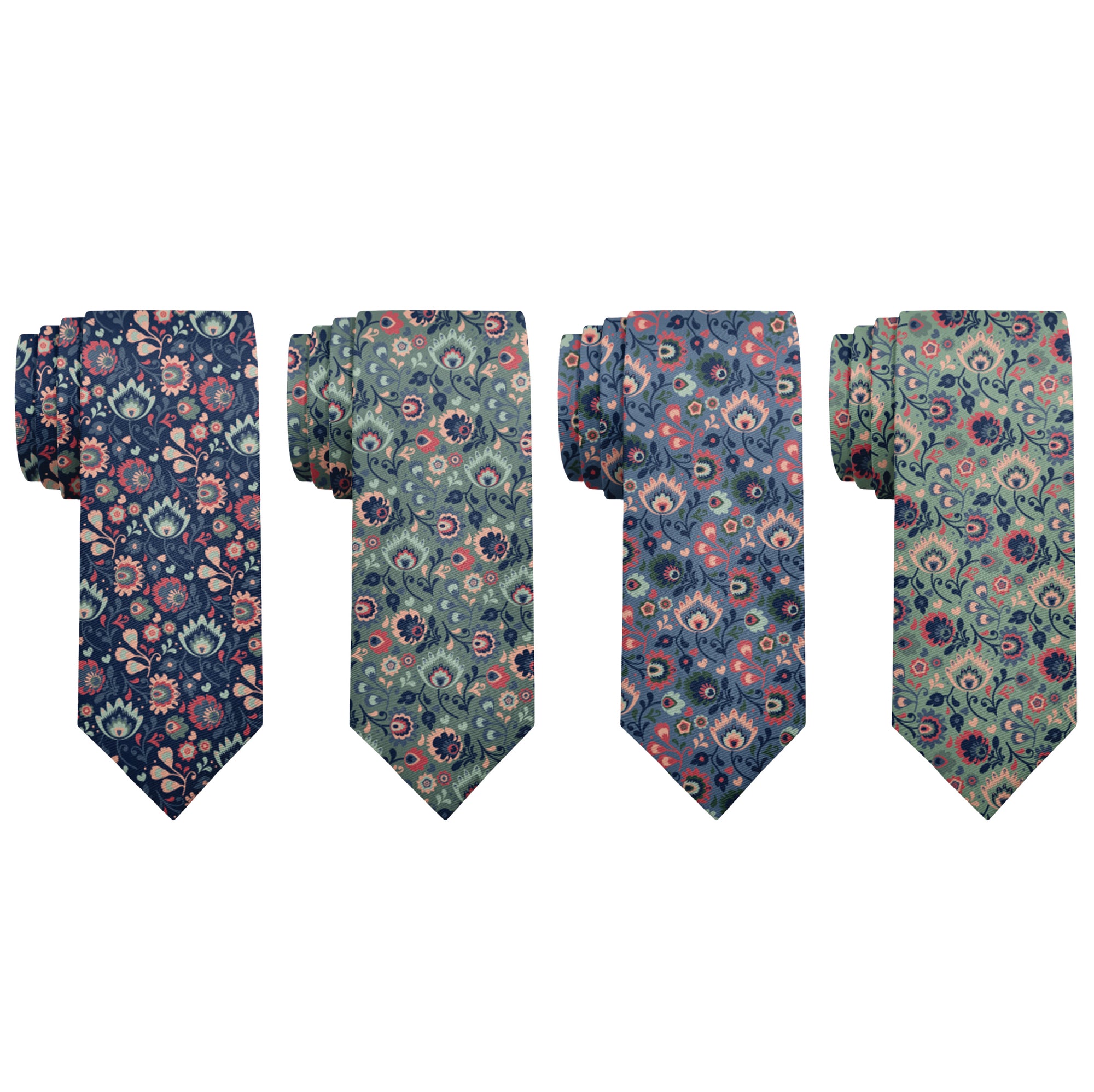 Customized floral necktie set for groomsmen with shuffled color palette