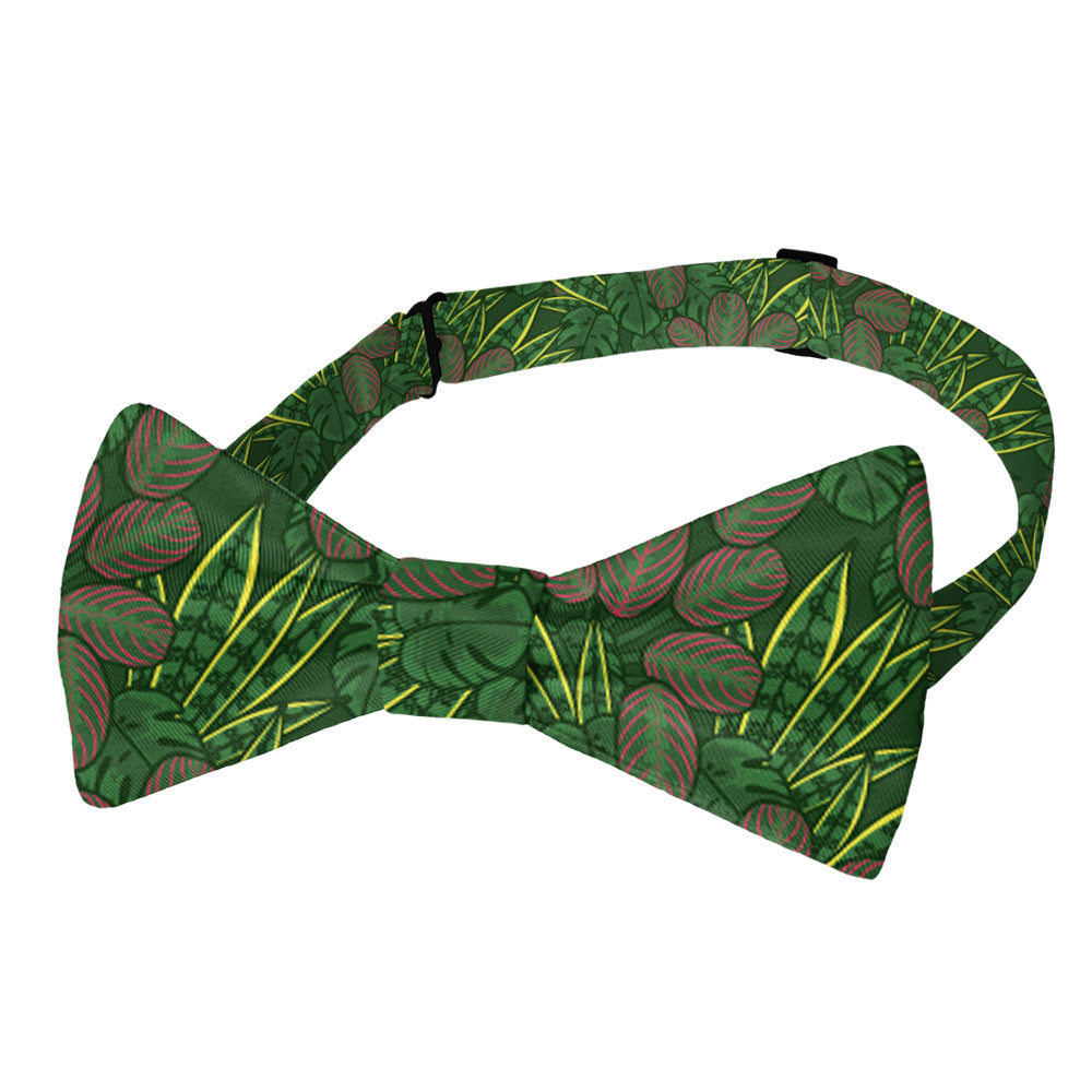Green houseplant leaf-patterned bow tie on a white background