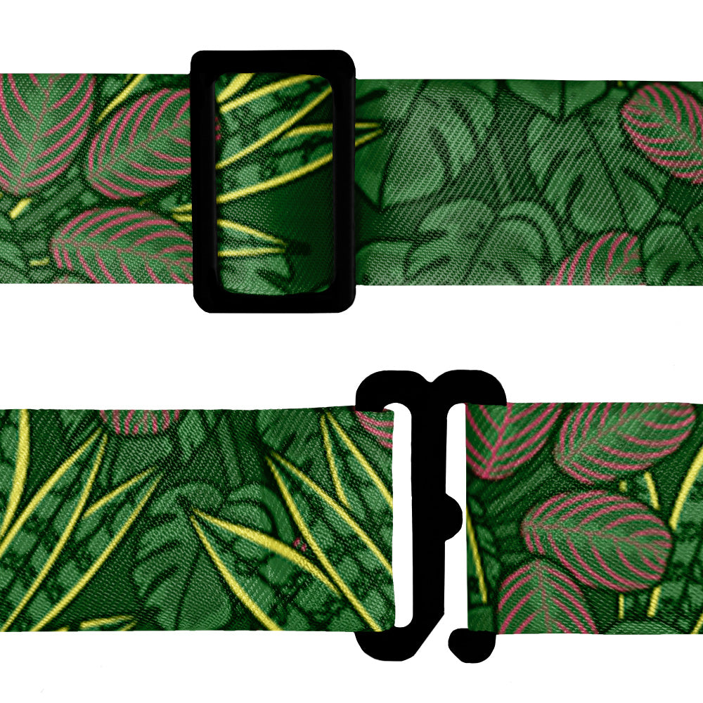 Green houseplant leaf pattern and black hardware on a white background