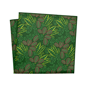 Green houseplant pocket square with leaf pattern on a white background