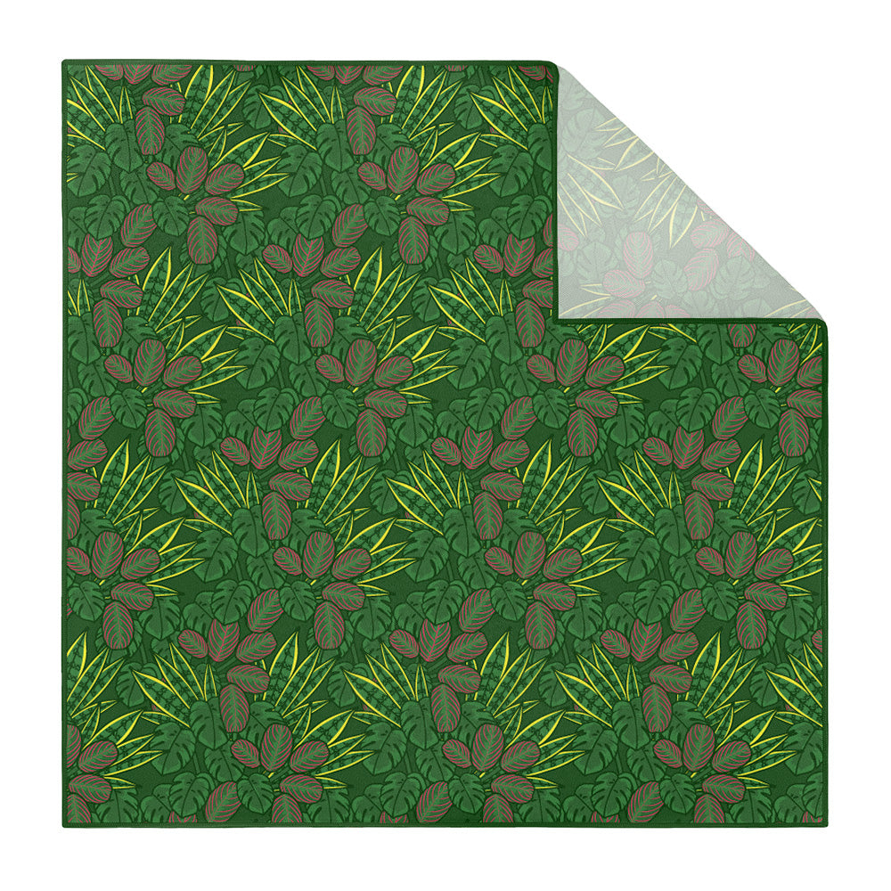 Patterned houseplant pocket square with green leaves and brown shapes on a white background