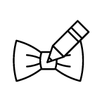 black and white icon of a bow tie being designed