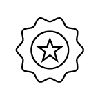 black and white medallion icon with a star in the center