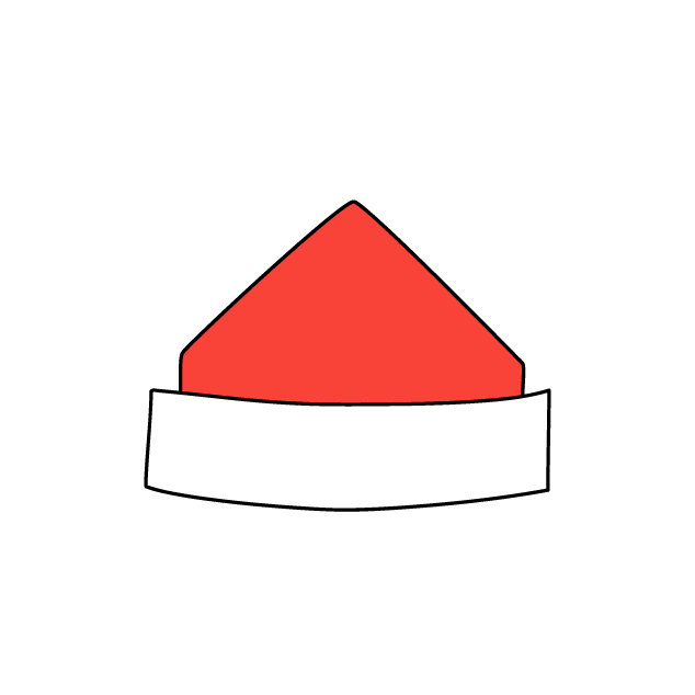 Red and white icon of a pocket square folded in a one-point fold inside a pocket.