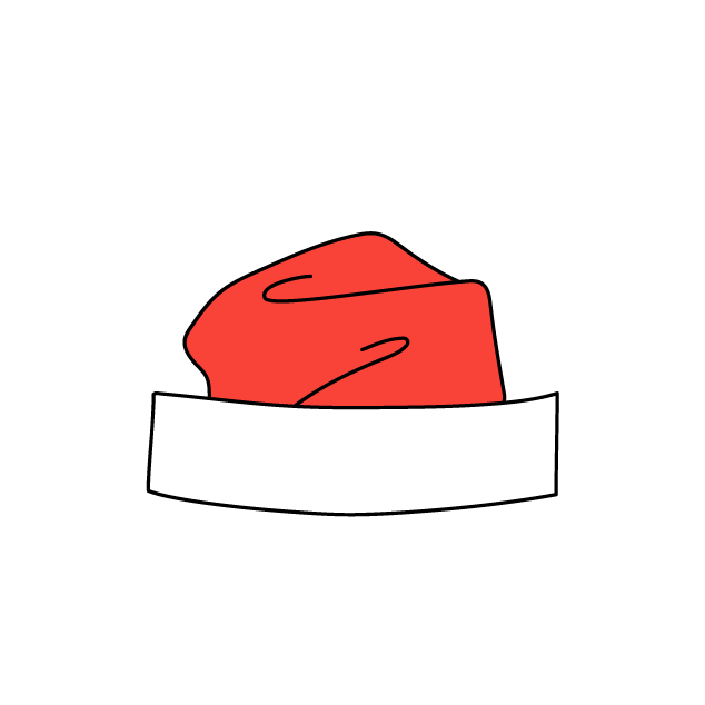 Red and white icon of a pocket square folded in a puff fold inside a pocket.
