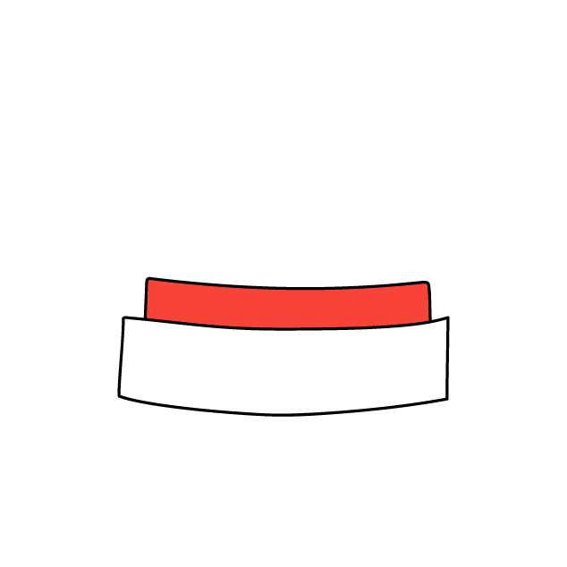 Red and white icon of a pocket square folded in a simple square fold inside a pocket.