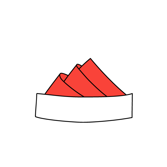 Red and white icon of a pocket square folded in a stairs fold inside a pocket.